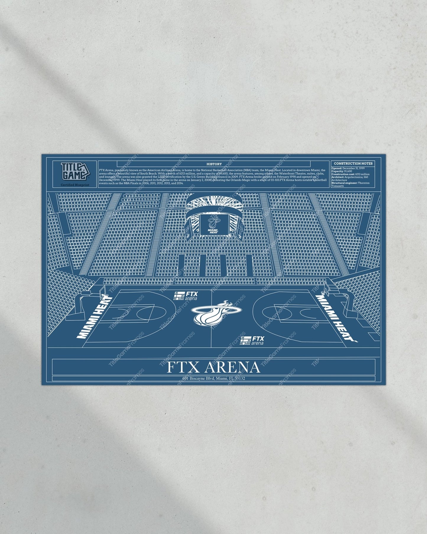 Miami Heat FTX Arena NBA Basketball Stadium Blueprint - Title Game Frames