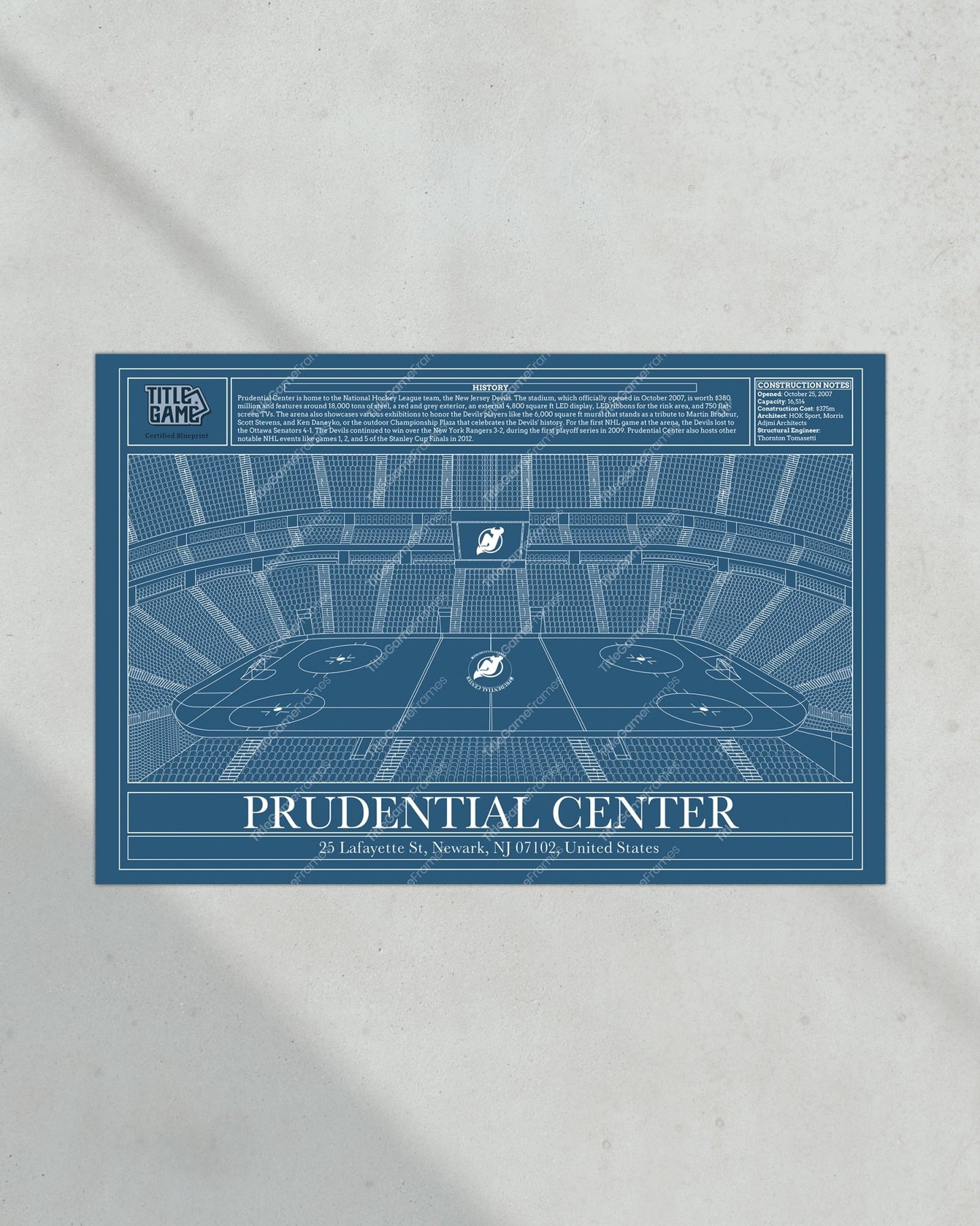 New Jersey Devils Prudential Center Hockey Stadium Blueprint - Title Game Frames