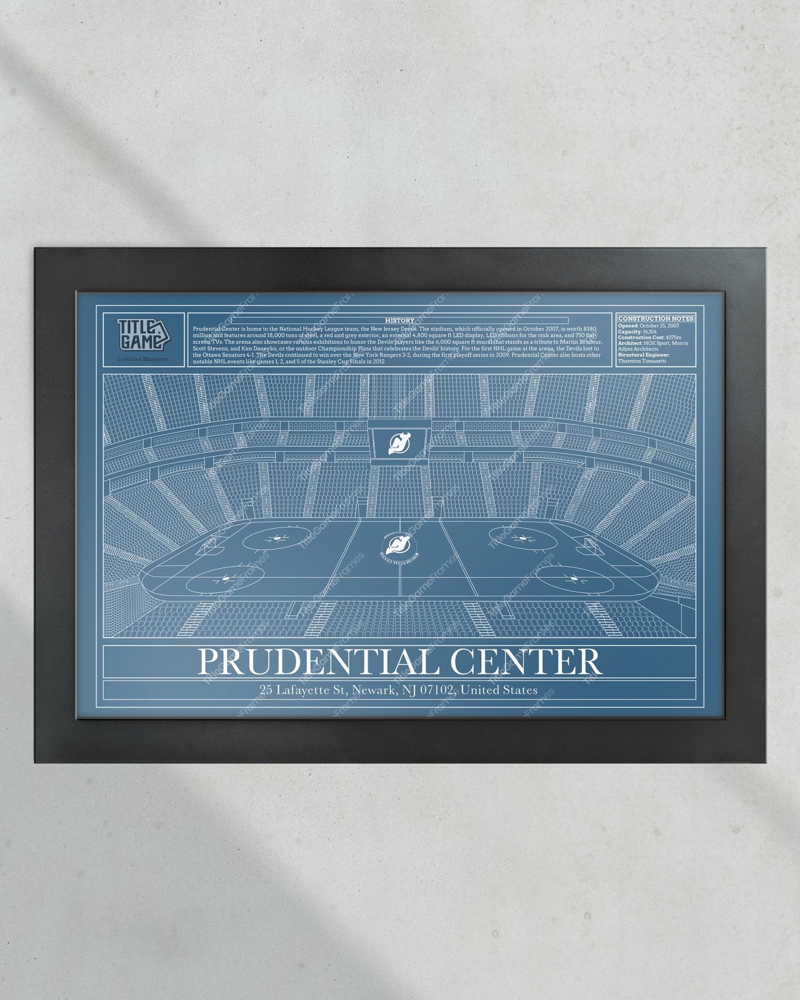 New Jersey Devils Prudential Center Hockey Stadium Blueprint - Title Game Frames