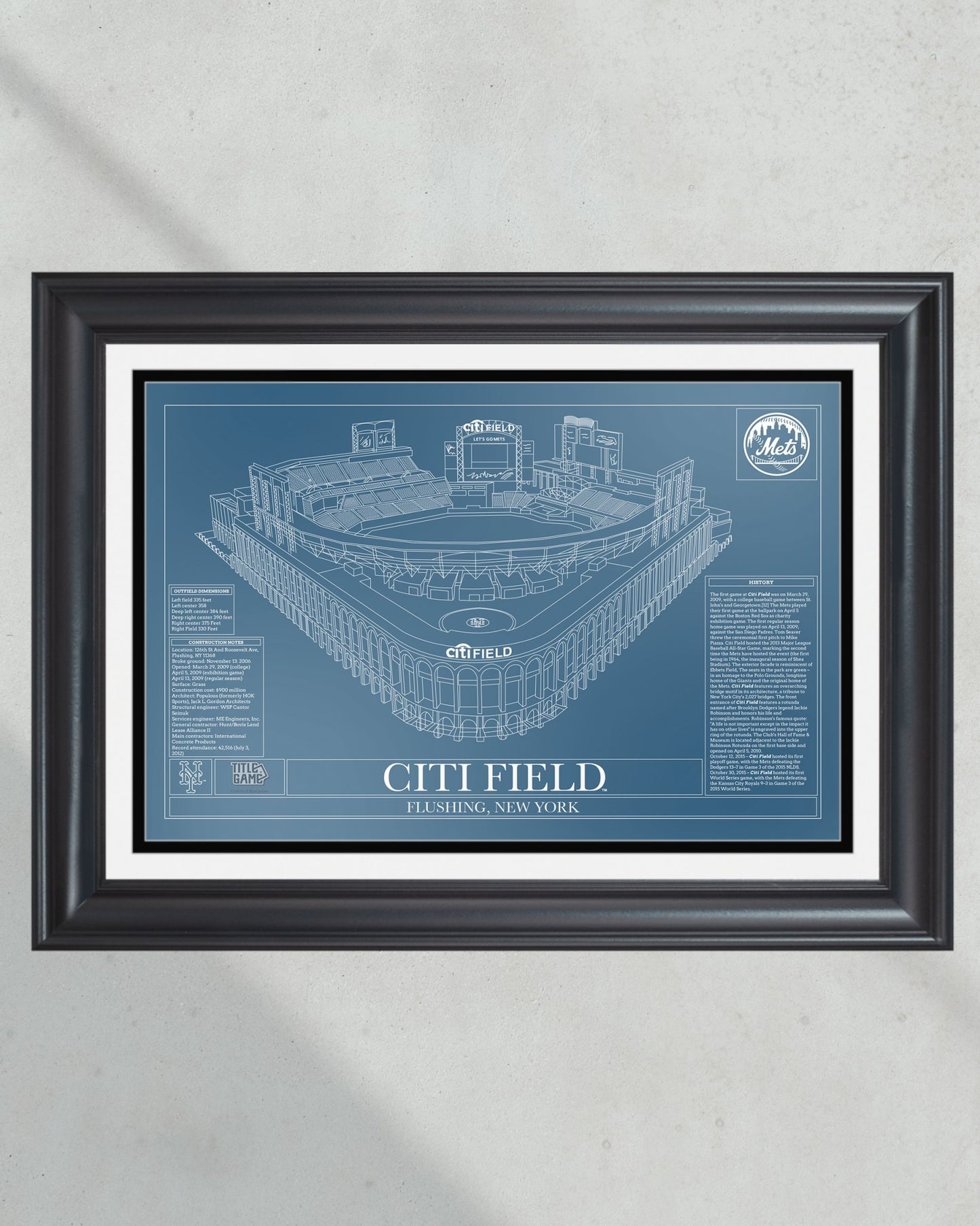 New York Mets Citi Field Stadium Ballpark Blueprint - Title Game Frames