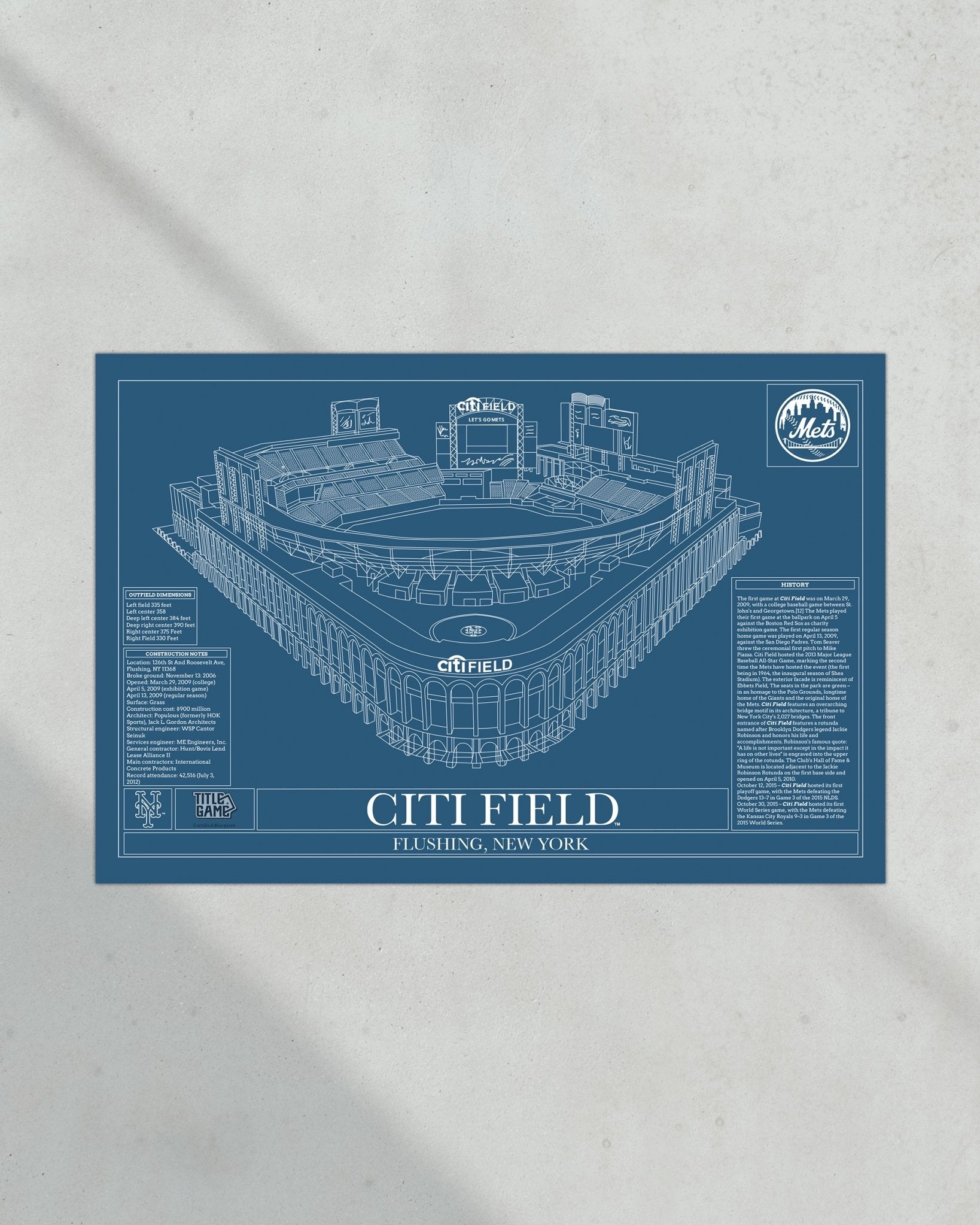 New York Mets Citi Field Stadium Ballpark Blueprint - Title Game Frames