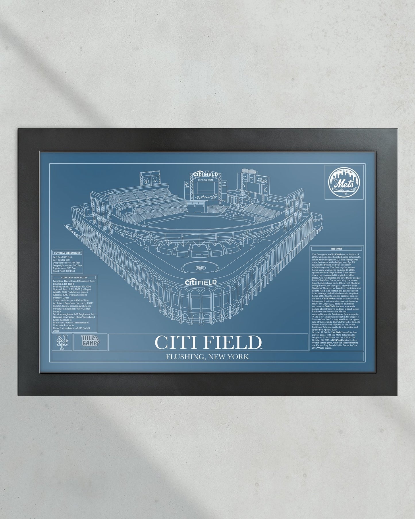 New York Mets Citi Field Stadium Ballpark Blueprint - Title Game Frames