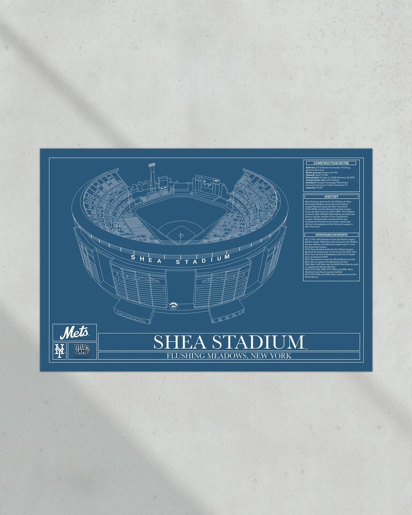 New York Mets Shea Stadium Ballpark Blueprint - Title Game Frames