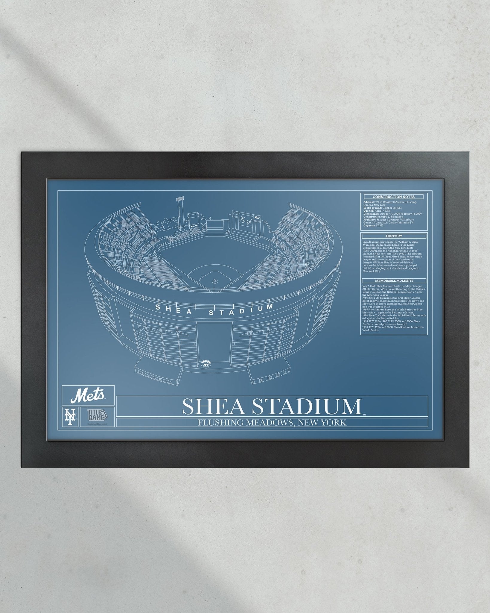 New York Mets Shea Stadium Ballpark Blueprint - Title Game Frames