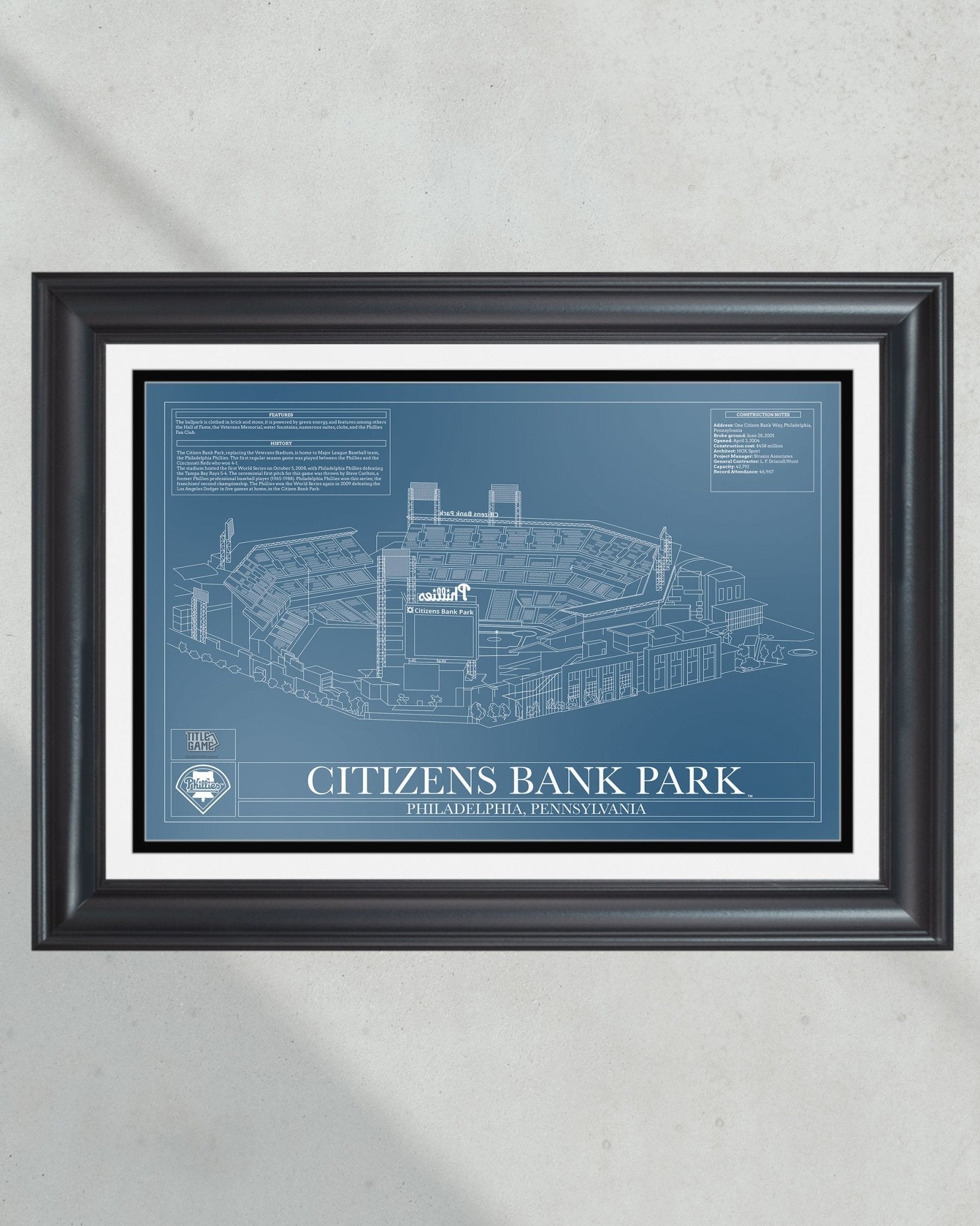 Philadelphia Phillies Citizens Bank Park Stadium Ballpark Blueprint - Title Game Frames