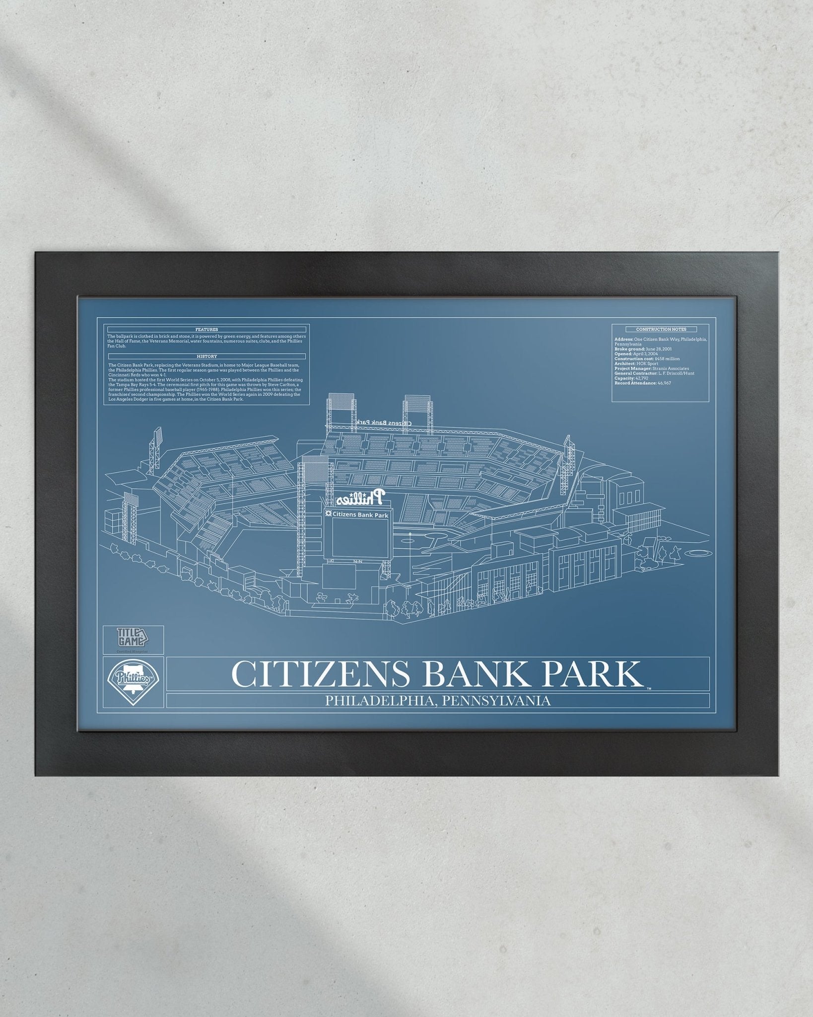 Philadelphia Phillies Citizens Bank Park Stadium Ballpark Blueprint - Title Game Frames