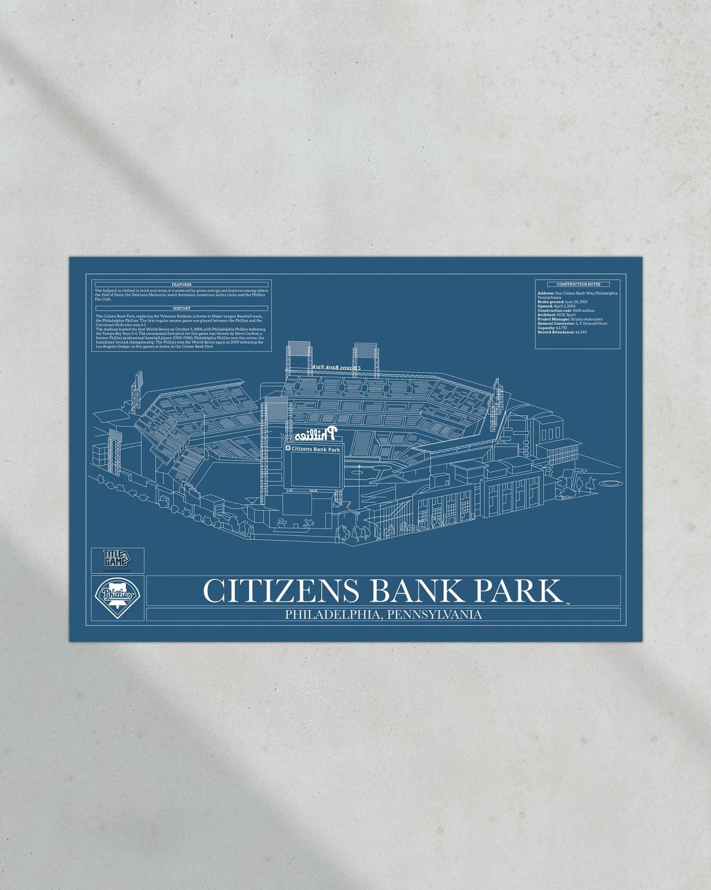 Philadelphia Phillies Citizens Bank Park Stadium Ballpark Blueprint - Title Game Frames