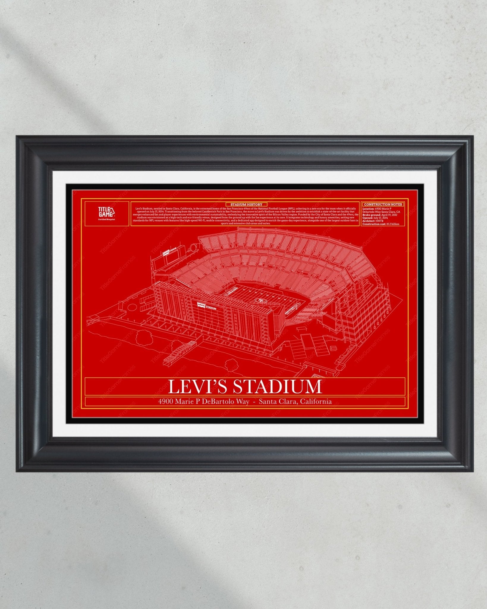 San Francisco Levi's Stadium Blueprint Football Wall Art - Title Game Frames