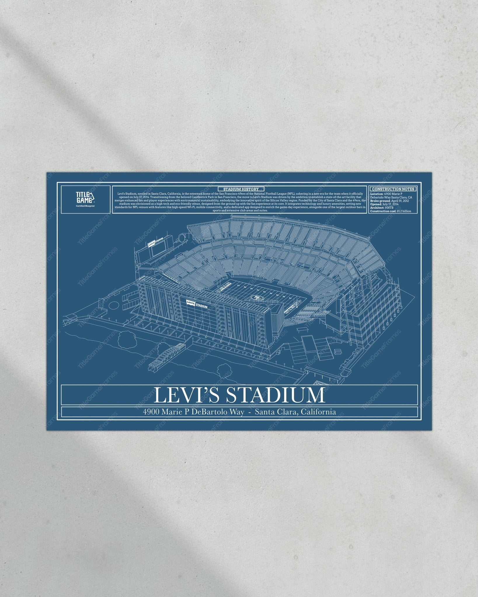 San Francisco Levi's Stadium Blueprint Football Wall Art - Title Game Frames