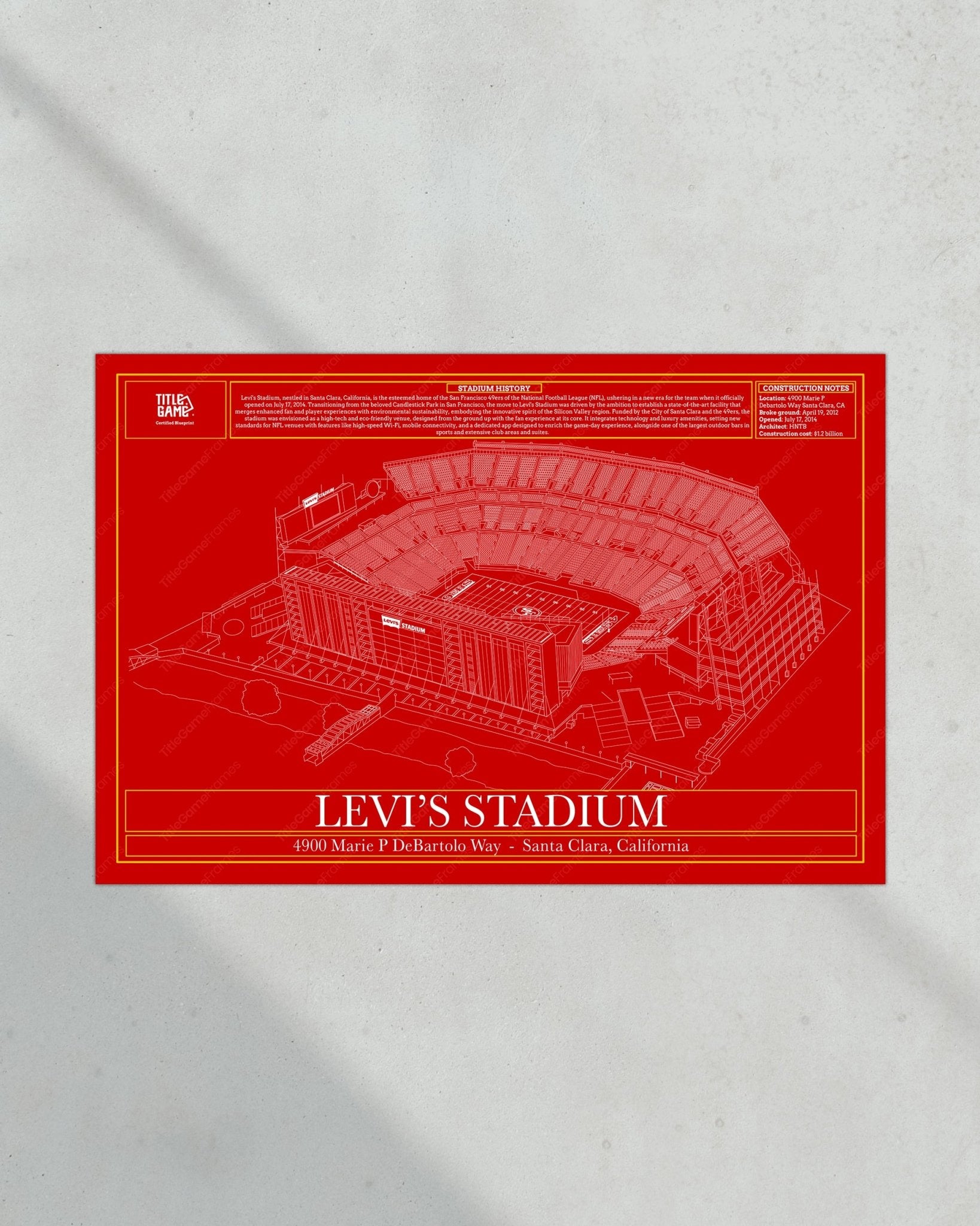 San Francisco Levi's Stadium Blueprint Football Wall Art - Title Game Frames