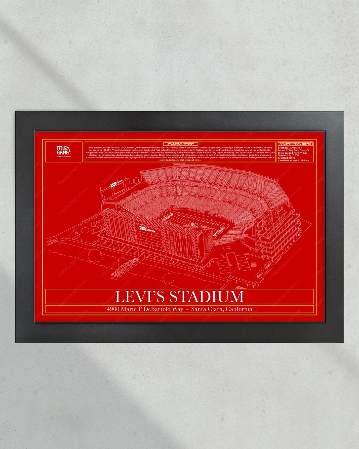 San Francisco Levi's Stadium Blueprint Football Wall Art - Title Game Frames